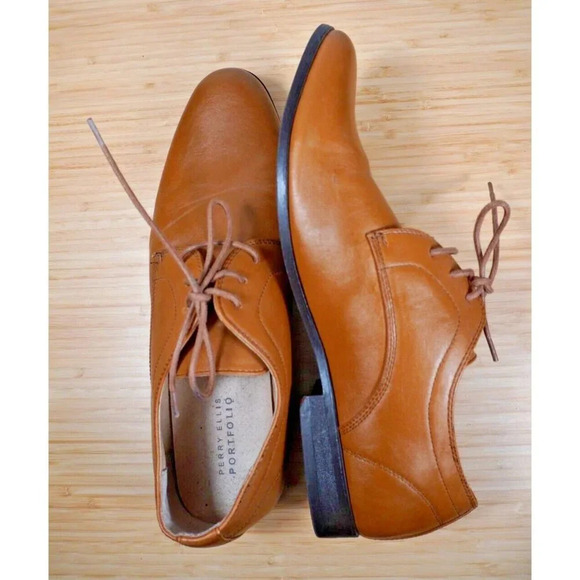 PERRY ELLIS PORTFOLIO MENS RYAN SIZE 11.5 DRESS SHOES NO BOX TAN COLOR - Picture 5 of 8
